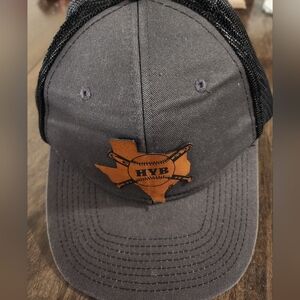 Port Authority Gray and Black Trucker Hat with Leather Patch